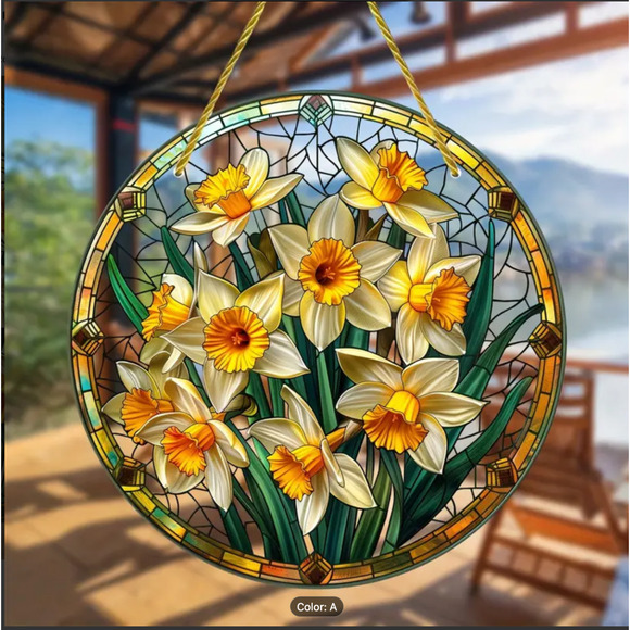 Acrylic , Stained Glass Look, 2D Suncatcher, 8" Daffodil/ Buttercup Design - Picture 5 of 8